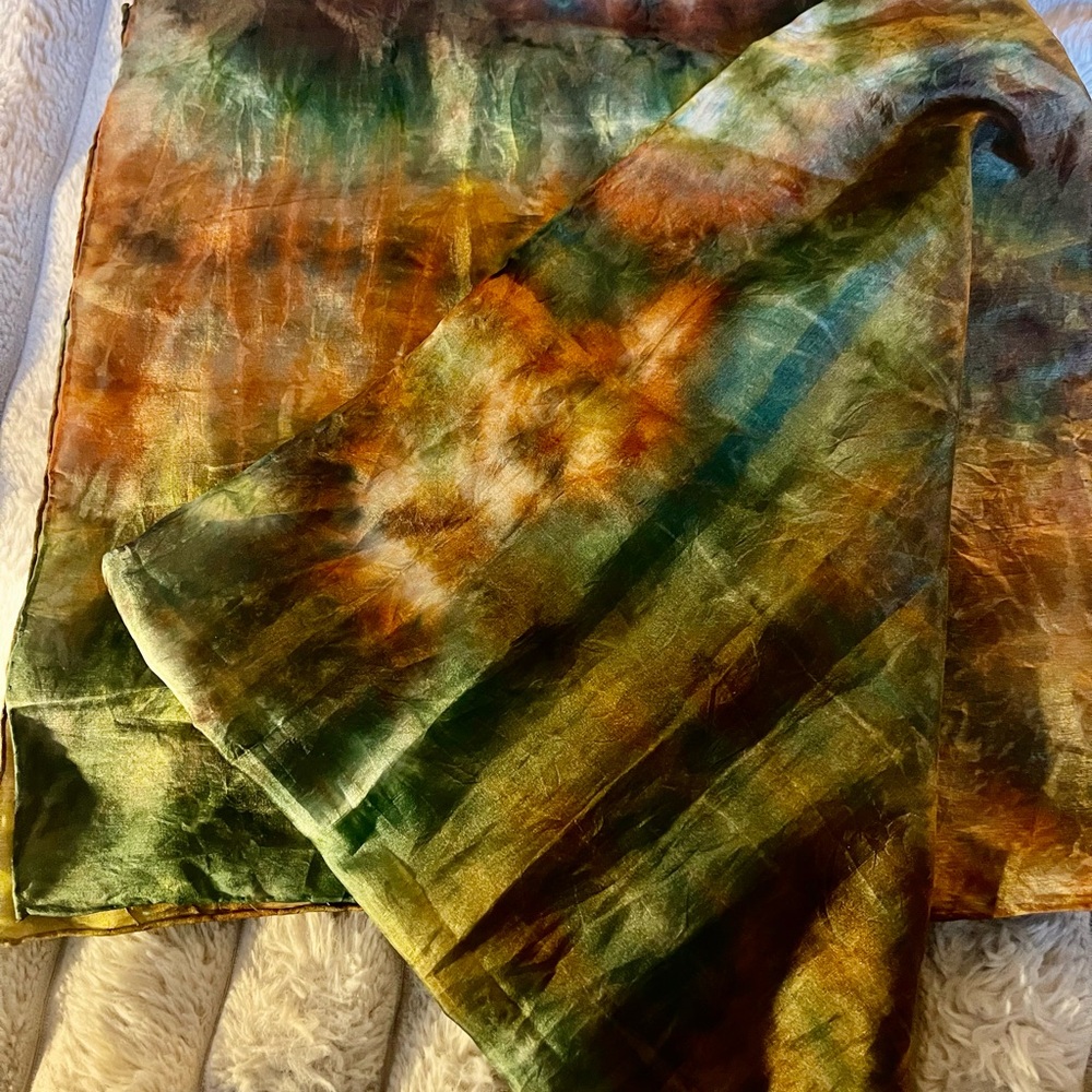 Elegant hand crafted tie-dye, earthy hue 100% Silk Scarf